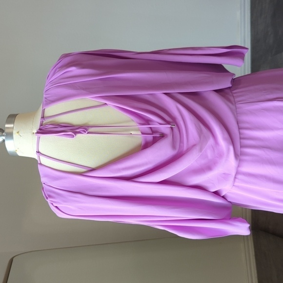 Halston Heritage Drape Back Tulip Split Sleeve Chiffon Dress Purple 6 party - Picture 5 of 13